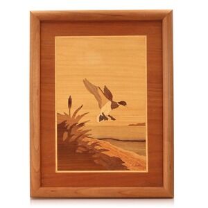 Hudson River Inlay Wood Art Jeff Nelson Marquetry Mallard Duck Flying 10x13